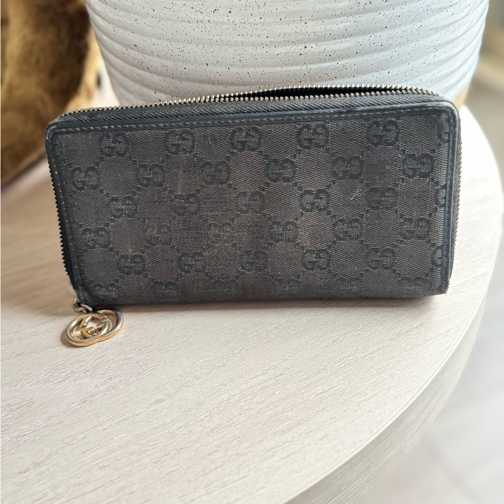 Gucci Black Canvas Zip Around Wallet